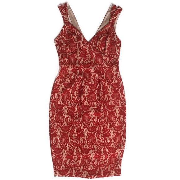 ASOS Pencil Lace Dress V-neck | Red | Size 6 - Picture 5 of 8